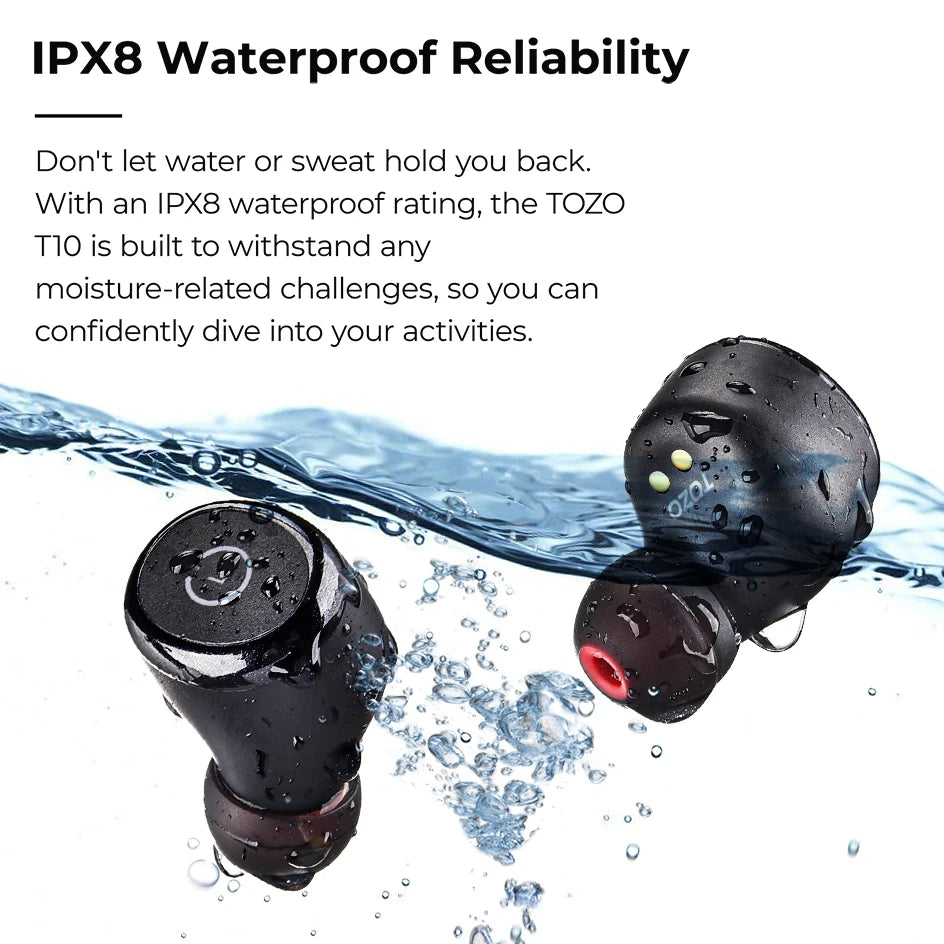 TOZO T10 Bluetooth 5.3 Earphones, Wireless Headphones, AI Enhanced Calling With Deep Bass, IPX8 Waterproof Earbuds, 45H Play