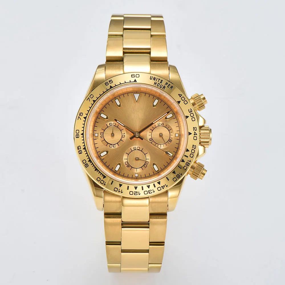 Luxury VK63 Watches gold 39mm quartz Chronograph Business Watch Men's VK63 Sport Sapphire Glass Gem dial Ceramic bezel inser