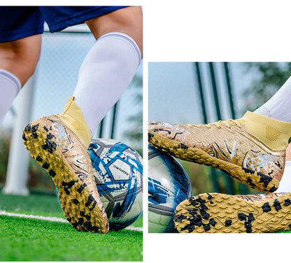 Men's High Ankle Football Boots Turf Soccer Cleats Breathable Non-slip Training Match Sneakers Outdoor Sports TF Soccer Shoes