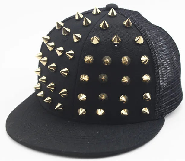 Herren-Kappen, flache Hüte, Hip-Hop-Snapbacks, ausgefallene Baseballkappen mit Nieten, Street-Dance-Kappen, trendige Mesh-Kappen mit Schirm, für Jugendliche, Jungen und Mädchen