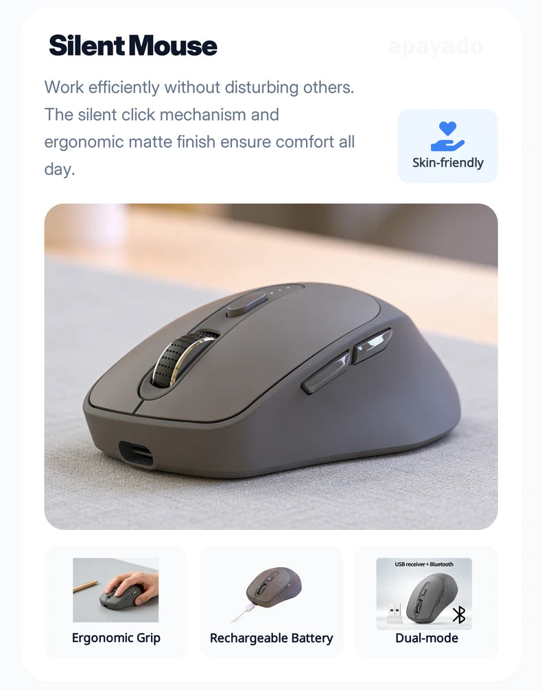 FREEWOLF X7 Wireless Mouse Bluetooth 2.4G Dual Mode Silent Rechargeable 4000DPI Battery Indicator Ergonomic for PC Mac Laptop