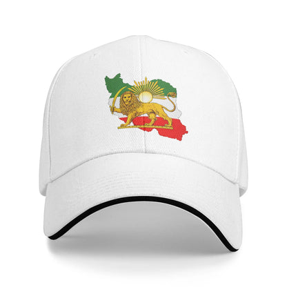 Iran Flag Map with Lion and Sun Emblem Vintage Persian Heritage Casual Baseball Cap Outdoor Trucker Hat Summer Baseball Caps