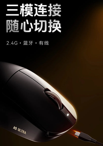 Mouse gaming wireless ATK A9 con tecnologia NearLink, ergonomico, PAW3395, tri-mode Bluetooth a bassa latenza, mouse esports per PC