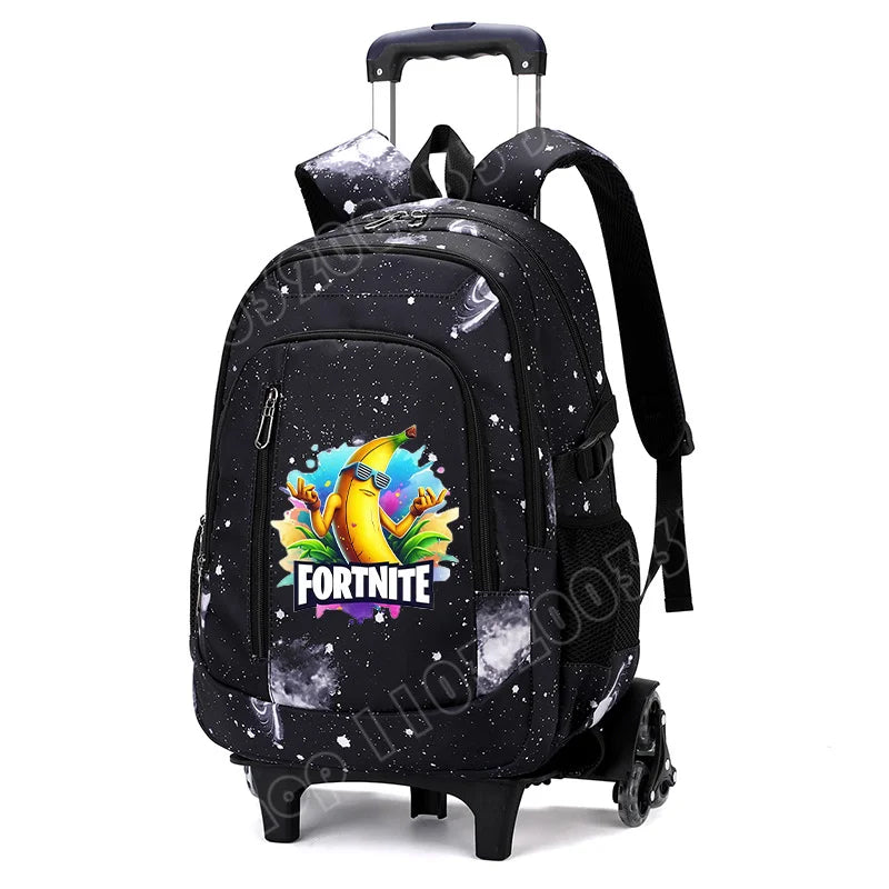 Fortnite 2 viename vežimėlis-kuprinė su žvaigždėto dangaus raštu, didelės talpos vandeniui atsparus nešiojamojo kompiuterio krepšys su laiptų įveikimo konstrukcija, mokyklinė kuprinė moksleiviams