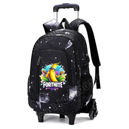 Fortnite 2 viename vežimėlis-kuprinė su žvaigždėto dangaus raštu, didelės talpos vandeniui atsparus nešiojamojo kompiuterio krepšys su laiptų įveikimo konstrukcija, mokyklinė kuprinė moksleiviams