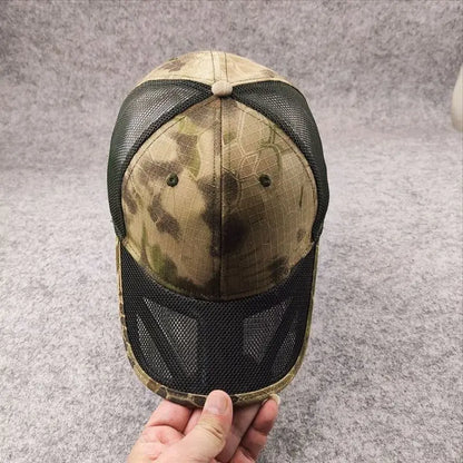 Atmungsaktive Sommer-Baseballkappe aus Mesh für Herren, für große Kopfgrößen, verstellbar, Freizeitkappe, Camouflage-Design, Outdoor-Dschungelkappe, Herren, 62 cm