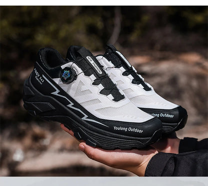 Outdoor Hiking Shoes for Men, Lightweight Trekking Shoes, Breathable Mesh Sneakers, Casual Walking Shoes, Rotating Buckle Design, Non-Slip and Wear-Resistant Trail Shoes, Suitable for Hiking and Camping, 2026 New Running Shoe
