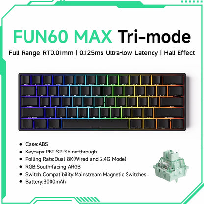 Teclado mecánico MONSGEEK FUN60 PRO&MAX HE con interruptores magnéticos, teclado gaming inalámbrico 60%, Rapid Trigger 8K ARGB personalizable