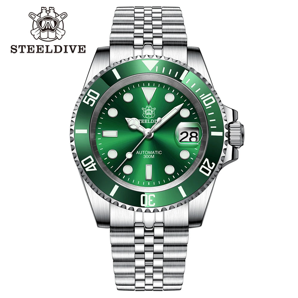 STEELDIVE SD1953 41MM Classic Water Ghost Calendar Magnifier NH35 Mechanical Movement BGW9 Super Luminous 30Bar Waterproof Watch