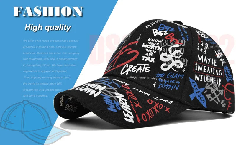 Cappellino da baseball unisex alla moda con stampa graffiti - Cappellino alla moda con visiera dipinta a colori vivaci
