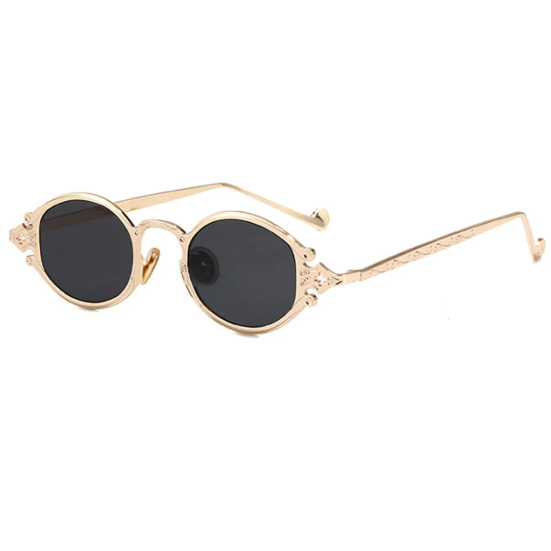 sluneční brýle pro muže ve stylu Cateye, street shoot, retro, steampunk, gotické, oválné, s kovovou obrubou a vyřezávaným vzorem, Gafas sol mujer