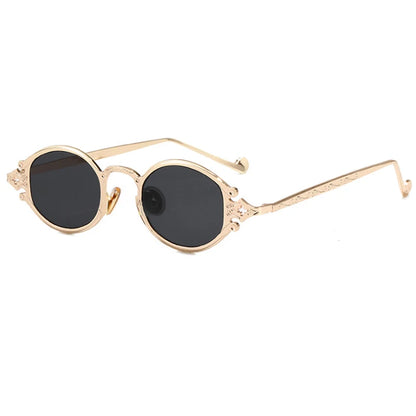 sluneční brýle pro muže ve stylu Cateye, street shoot, retro, steampunk, gotické, oválné, s kovovou obrubou a vyřezávaným vzorem, Gafas sol mujer
