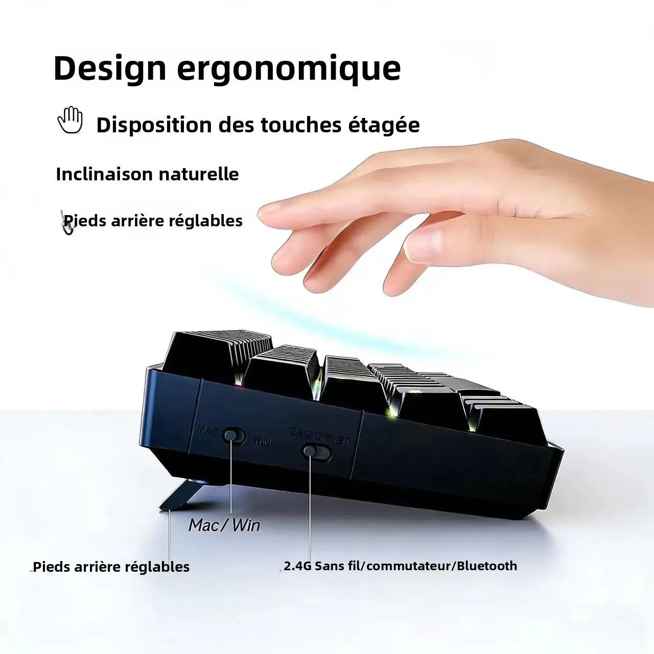 Mini 61Key Wireless Tri-mode Keyboard Bluetooth RGB Backlight Silent Mechanical Feel Portable Film Keyboard For Game Office Home