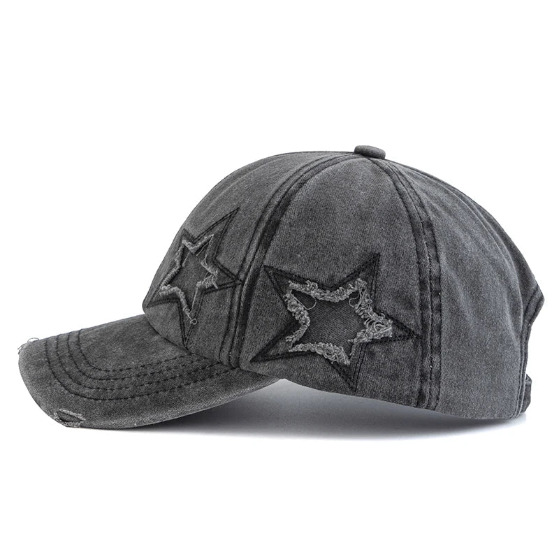 Women's Five Pointed Star Design Washed Cotton Baseball Cap Fashion Street Dad Hat