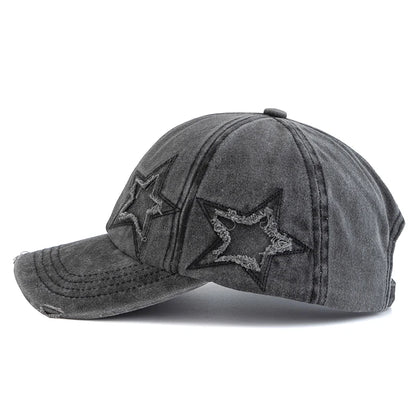 Women's Five Pointed Star Design Washed Cotton Baseball Cap Fashion Street Dad Hat