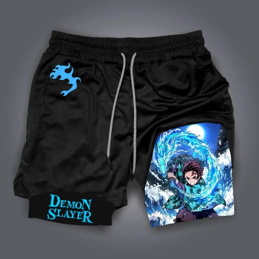Calções de Ginásio Anime Demon Slayer para Homem, de Secagem Rápida, Dupla Camada 2 em 1, Sportswear Y2K, Verão 2026, Respiráveis, Streetwear