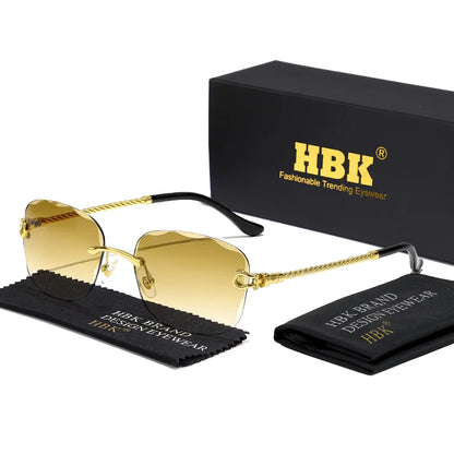 Lunettes de soleil métalliques sans monture HBK pour homme, lunettes de soleil « Wave Cutting » pour femme, lunettes de voyage et de shopping, lunettes de vue UV400, style estival