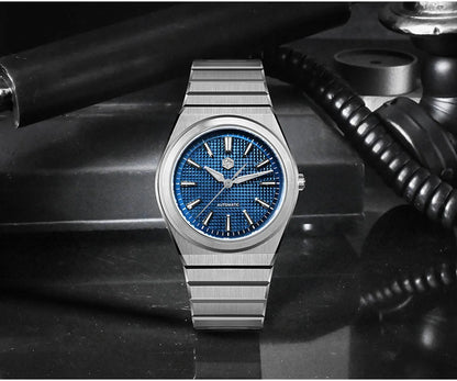 San Martin 39mm Luxury Men Sports Watch Waffle Dial Integrated Bracelet Miyota 90S5 Automatic Mechanical Clear Caseback SN0152
