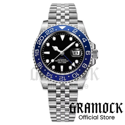 Gramock White Dial Blue GMT 40MM Watch For Men Roating Bezel Sapphire Glass Waterproof Reloj Hombre NH34A Mechanical Wristwatch