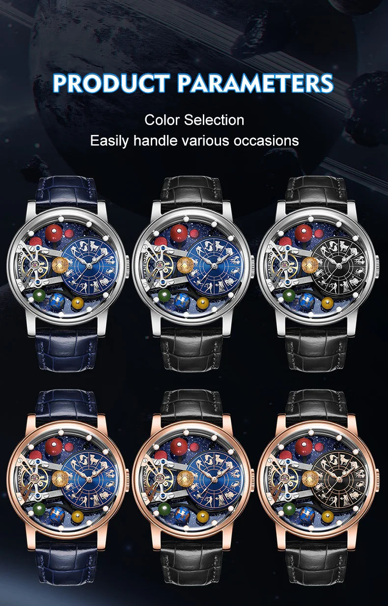HANBORO Celestial Series 12 Constellation Men's Fully Automatic Mechanical Watch with Starry Sky Night Light Trend Watch
