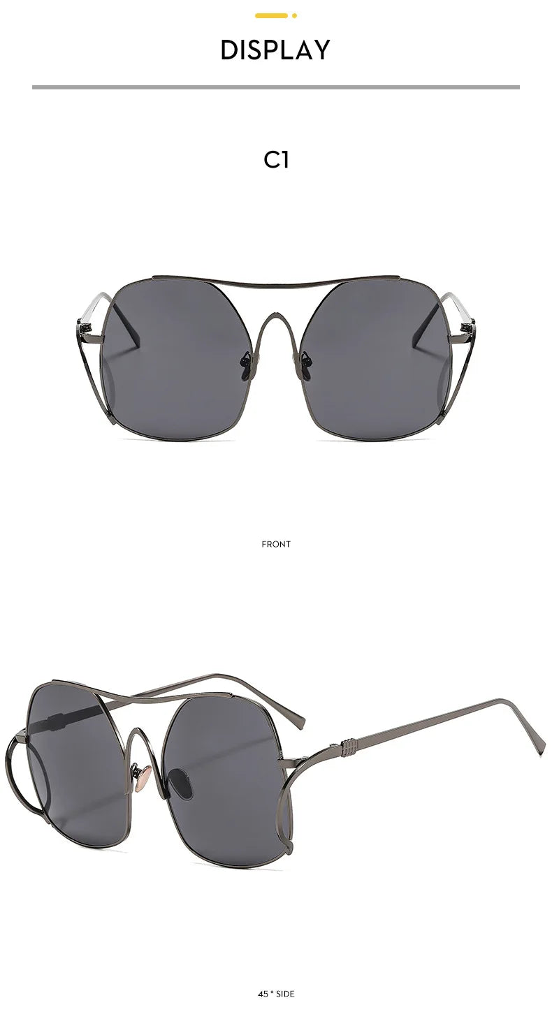 Y2k Polygon Oversized Sunglasses Women Luxury Brand Metal Sun Glasses Fashion Personality Outdoor Retro Eyeglassess Uv400 Men