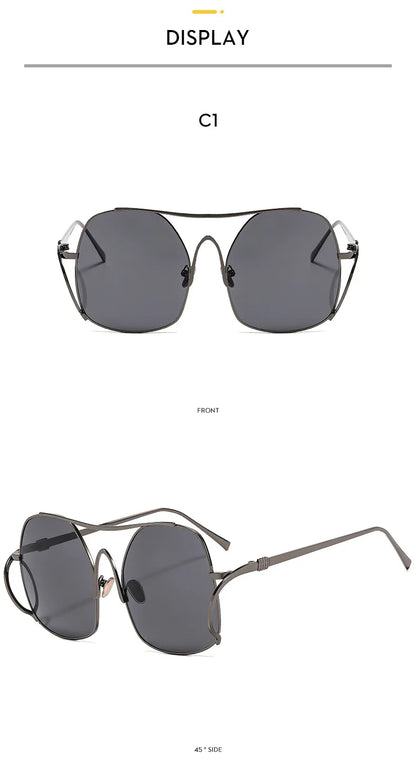 Y2k Polygon Oversized Sunglasses Women Luxury Brand Metal Sun Glasses Fashion Personality Outdoor Retro Eyeglassess Uv400 Men
