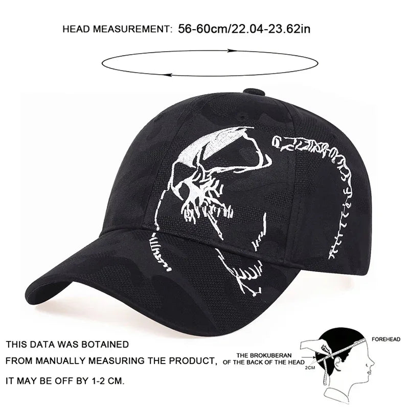Casquette de baseball unisexe à motif brodé et design squelette, ajustable, pour le plein air, printemps et automne, chapeau décontracté de protection solaire
