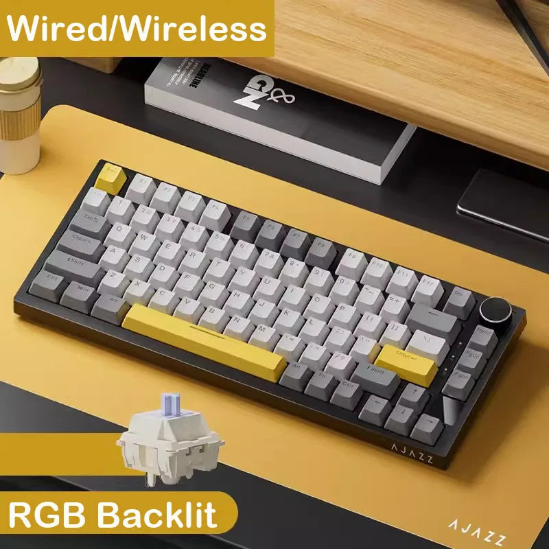 AJAZZ AK820 Pro kabelgebundene & kabellose mechanische Gaming-Tastatur, Tri-Mode, RGB-Hintergrundbeleuchtung, Hot-Swappable Switches, 70% kompaktes Layout, PC/Mac
