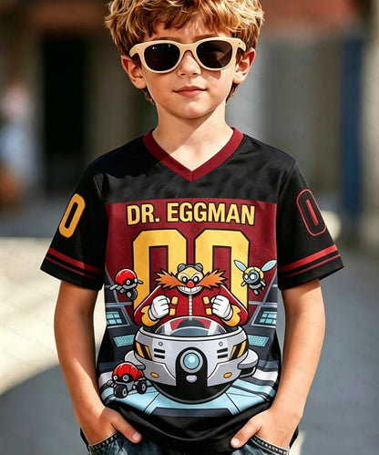 Sonic Anime Merchandise 3D Printed V-Neck Jersey T-Shirt for Kids & Adults, Multi-Size Loose Fit Casual Sports Short Sleeve Top