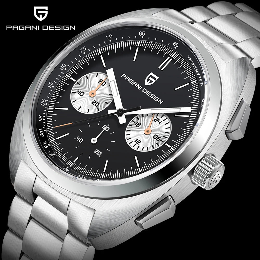PAGANI DESIGN 2026 Retro Luxury Men's Quartz Watches Sports Chronograph VK63 Watch For Men AR Sapphire Waterproof Leather Clock