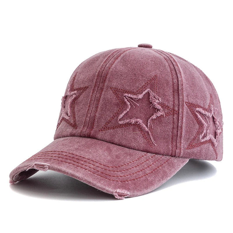 Women's Five Pointed Star Design Washed Cotton Baseball Cap Fashion Street Dad Hat