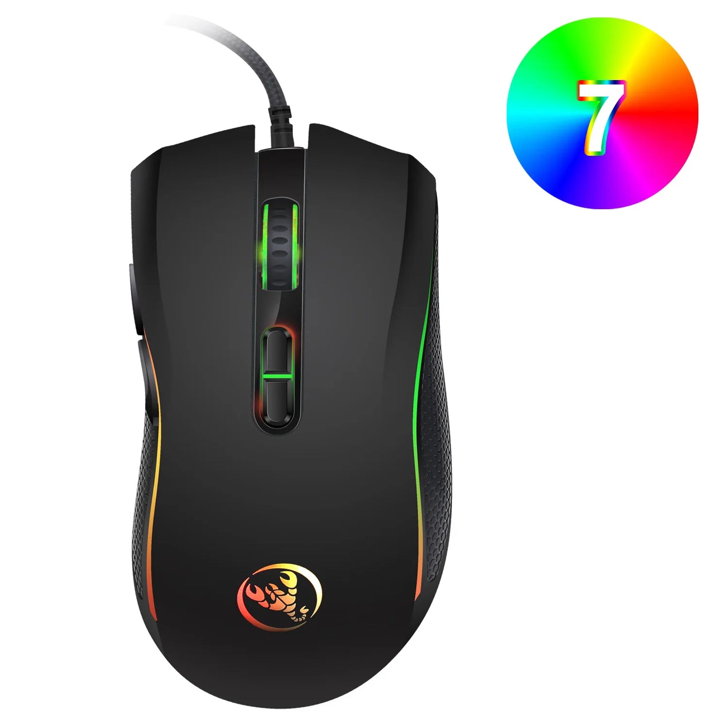 Exklusiv professionell optisk gamingmus med LED-bakgrundsbelysning i 7 klara färger och ergonomisk design, 3200 DPI, för LOL CS-gamers
