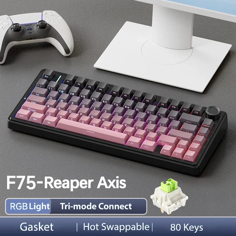 AULA F75 Pro kabellose mechanische Gaming-Tastatur mit Gasket-Mount, RGB, anpassbar, 75-%-Layout und seitlich gravierten PBT-Tastenkappen