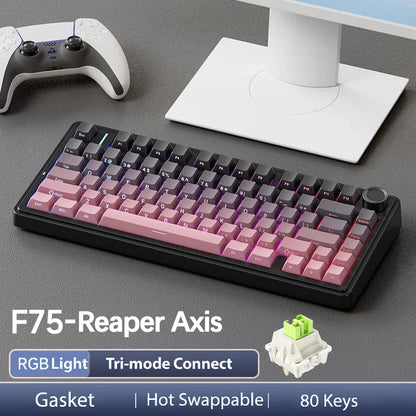 AULA F75 Pro kabellose mechanische Gaming-Tastatur mit Gasket-Mount, RGB, anpassbar, 75-%-Layout und seitlich gravierten PBT-Tastenkappen