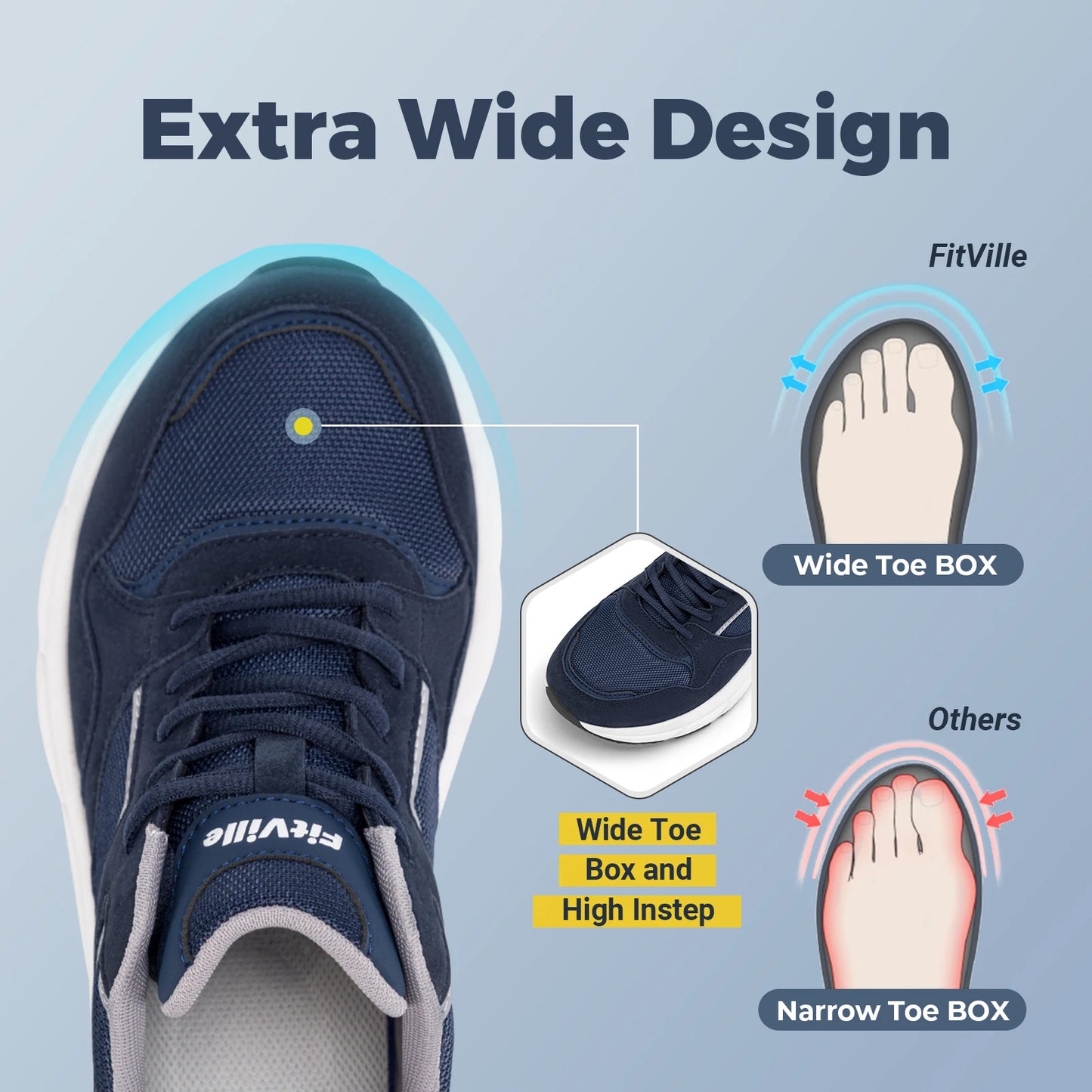 FitVille Newest Running Shoes for Men Wide Width Sneakers with Arch Support for Flat Feet Heel Pain Relief Plantar Fasciitis