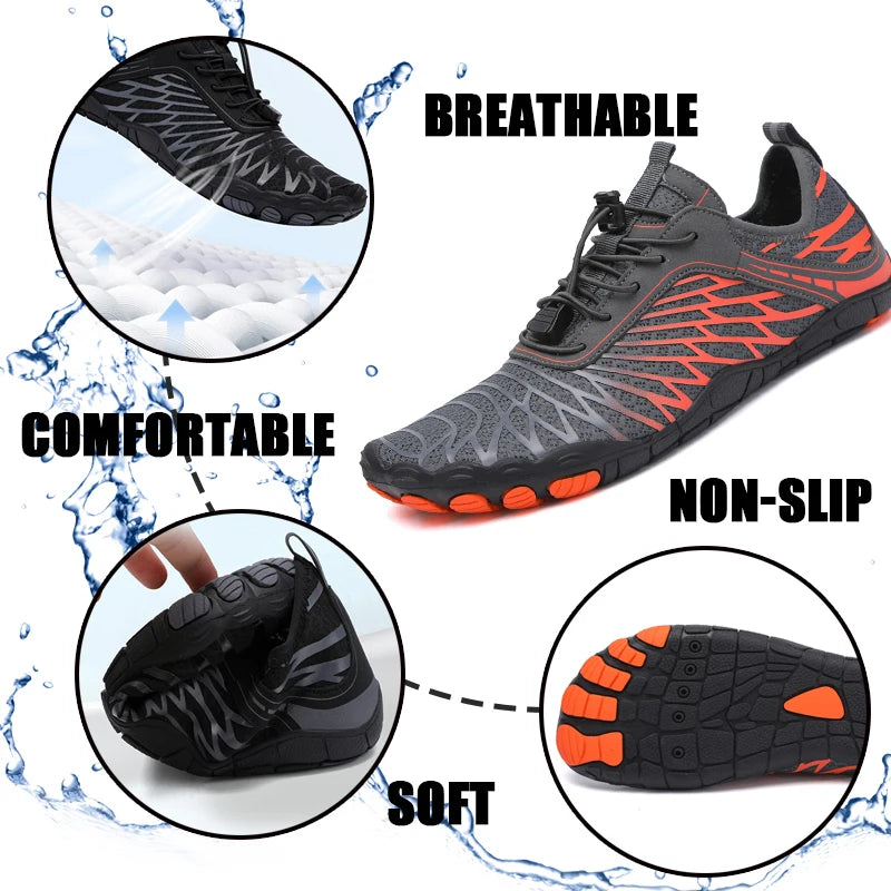 Men's Water Shoes and Women's Beach Barefoot Aqua Shoes, Quick-Dry Swimming, Wading Sports Sneakers for Upstream Boating, Fishing, Surfing