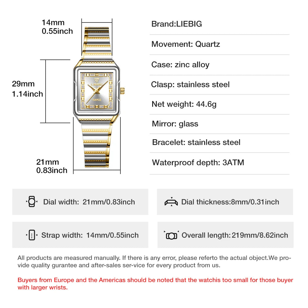 LIEBIG Lady Top Brand Luxury Quartz Watches Stainless Steel Strip Watch For Women Fashion Waterproof Wristwatch Relogio Feminino
