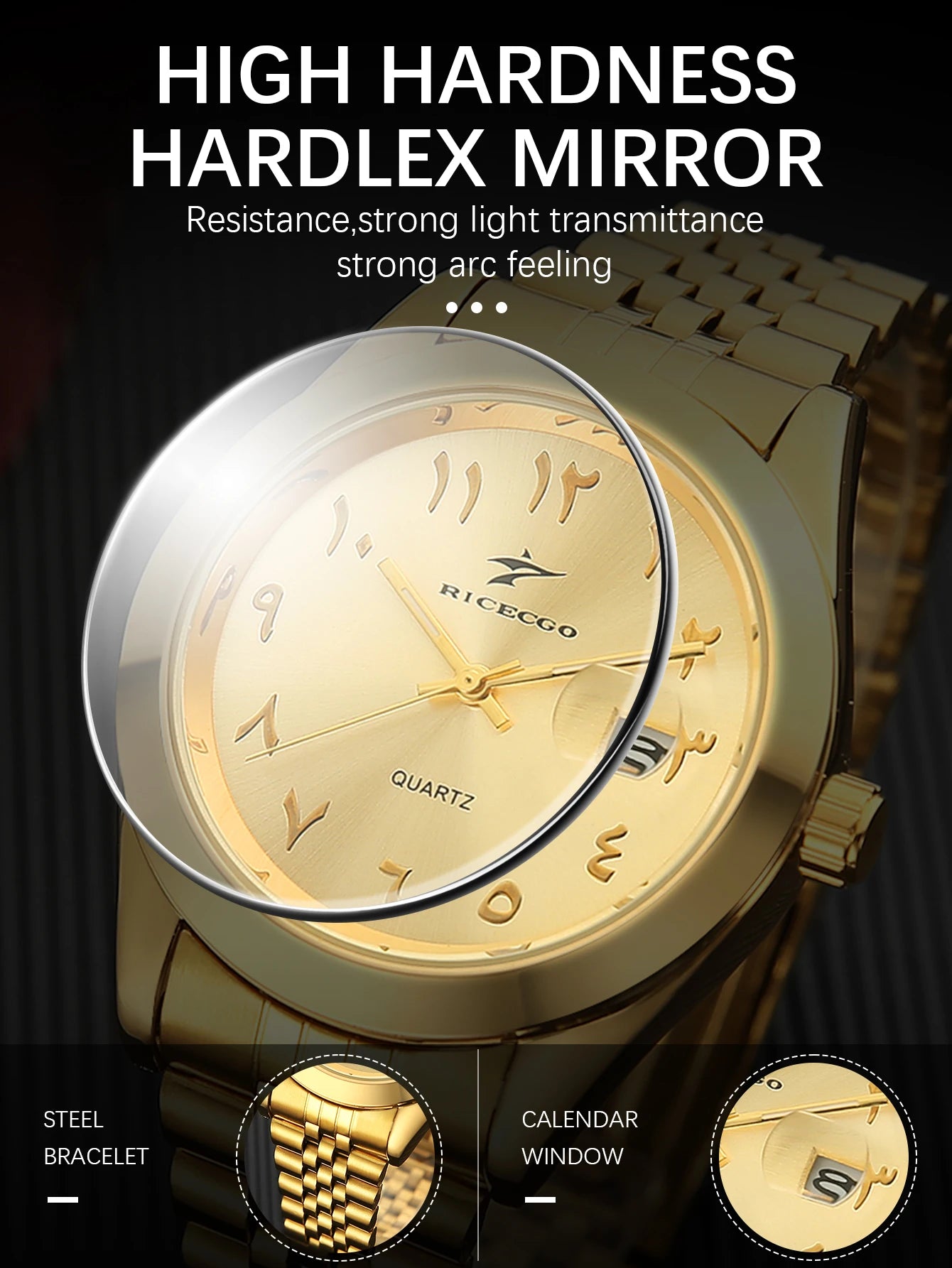 Golden Circular Pointer Quartz Watch, Durable Design Suitable for Daily Wear, Fashionable and Practical Wristwatch