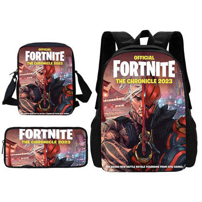 Mochila Escolar Infantil com Mala de Ombro e Estojos para Lápis, Malas Escolares com Design Hot Game-F-FortniteS para Rapazes e Raparigas, Melhor Presente