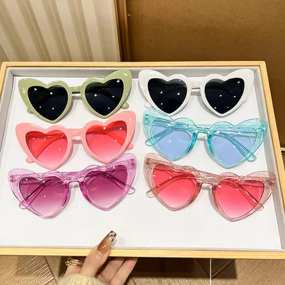 Vintage retro sluneční brýle ve tvaru srdce, průhledné, růžové, lesklé, pro dívky, na plážovou párty, narozeniny, focení, módní brýle