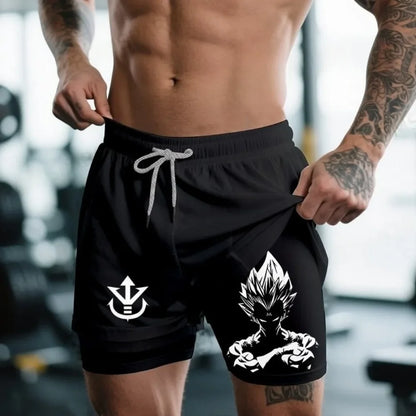 Dragon Ball Men's Shorts Double Layer 2-in-1 Shorts Vegeta Japan Anime Summer Autumn Quick-Drying Fake Two-piece Sports Shorts