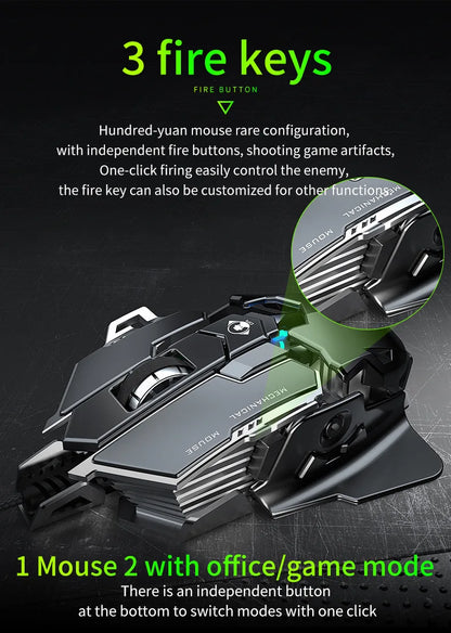 Mechanical Metal Gaming Mouse Wired Ergonomic RGB Backlit Game Mouse 12800 DPI Optical USB Mause Computer Mouse For Desktop PC