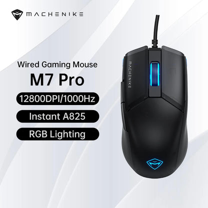 Machenike M7Pro Wired Gaming Mouse USB Instant A825 12800DPI 1000Hz 7 Button 65g RGB For Laptop PC Gamer