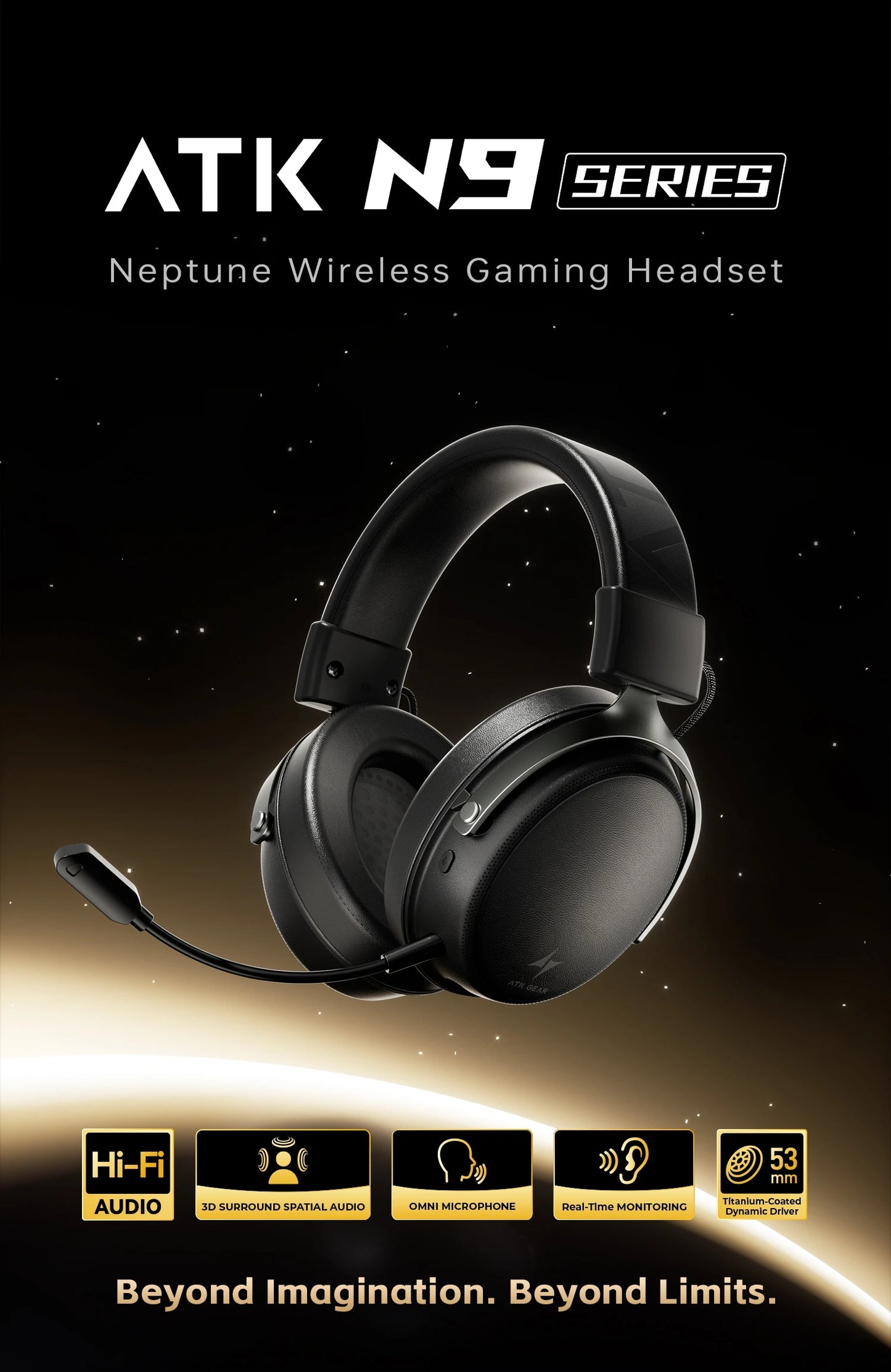 ATK Neptune N9 Wireless Gaming Headset – Low Latency eSports Headphones with Noise Cancelling Mic, Bluetooth 5.3, 4 Modes Dual Connection Gaming Headset