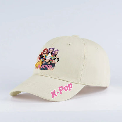 K-Pop Anime Girl Print Black Baseball Cap Adjustable Unisex Korean Music Fan Casual Hat