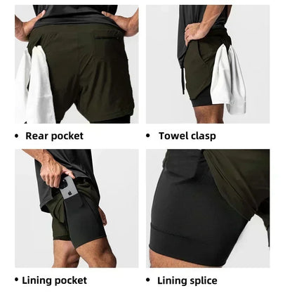 Dragon Ball Men's Shorts Double Layer 2-in-1 Pants Broly Japanese Anime Summer and Autumn Fake Two-piece Fitness Gym Sweatpants
