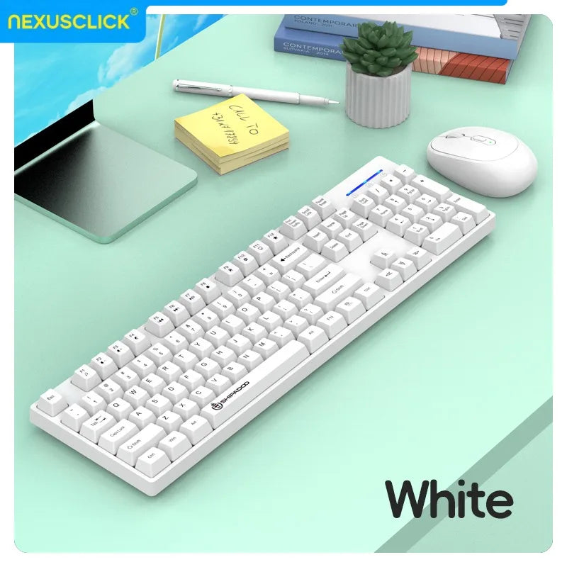 NexusClick Wireless Gaming Office Keyboard&Mouse Set Smart Power Saving Full Size 104 Keys 1600DPI Adjustable USB for Laptop PC