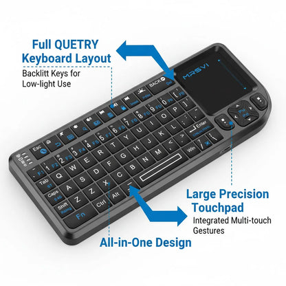 MRSVI Mini Keyboard A8 PLUS, teclado inalámbrico retroiluminado 2.4GHz y Bluetooth5.0 con panel táctil para Android TV Box, Mac, portátil, Windows