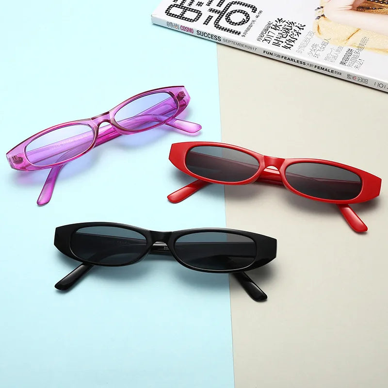 Popular Small Narrow Cat Eye Sunglasses Women Men's Luxury Brand Black Red Sun Glasses Retro Tiny Rectangle Candy Shades