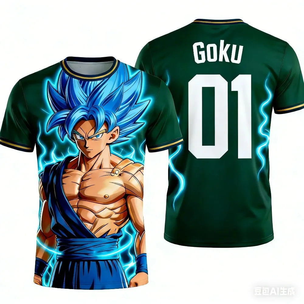2026 Summer Dragon Ball Goku Classic Anime Men's 3D Printed Breathable Casual T-shirt Family Unisex Kids Sports Football Jersey